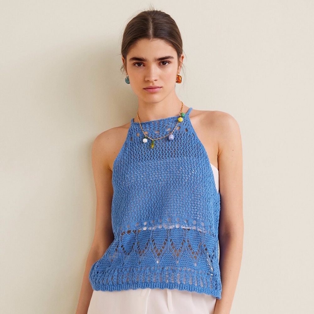 Mango - Open Back Crochet Halter Top, Size S (NWT)